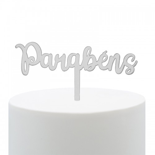 Topo Bolo Parabéns Prateado